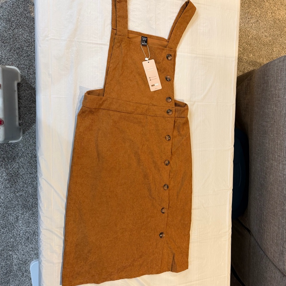 Emery Rose Corduroy Pinafore Overall Dress Button Front Brown S - Picture 5 of 7